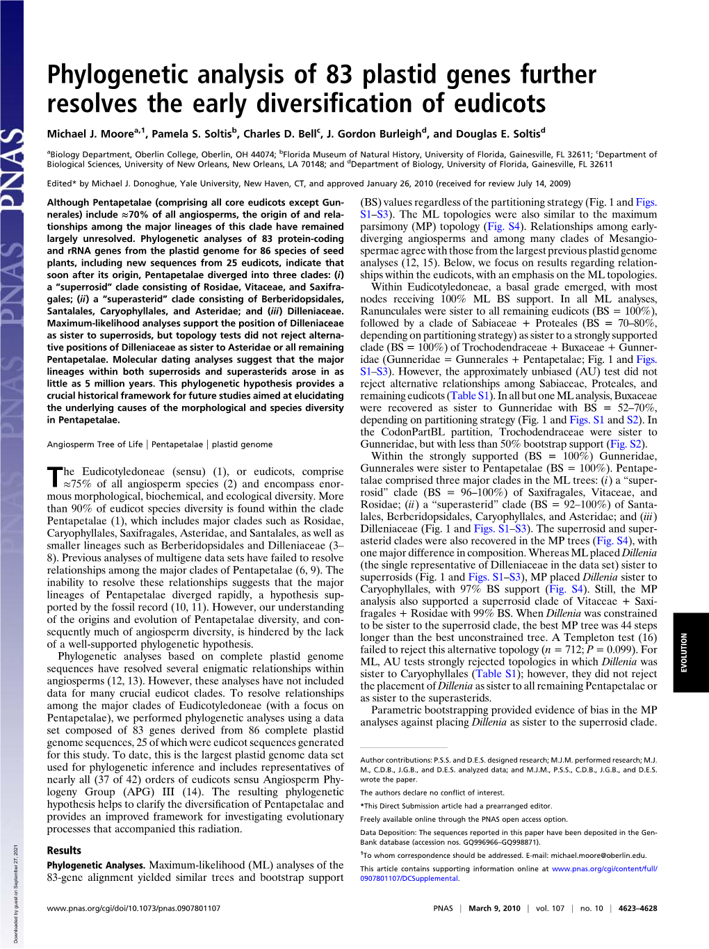 Phylogenetic Analysis of 83 Plastid Genes Further Resolves the Early Diversiﬁcation of Eudicots