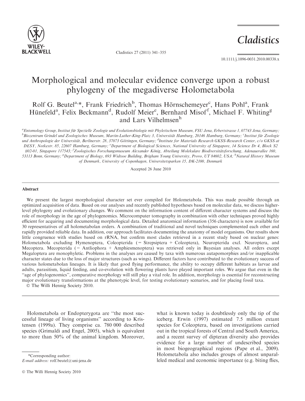 Morphological and Molecular Evidence Converge Upon a Robust Phylogeny of the Megadiverse Holometabola