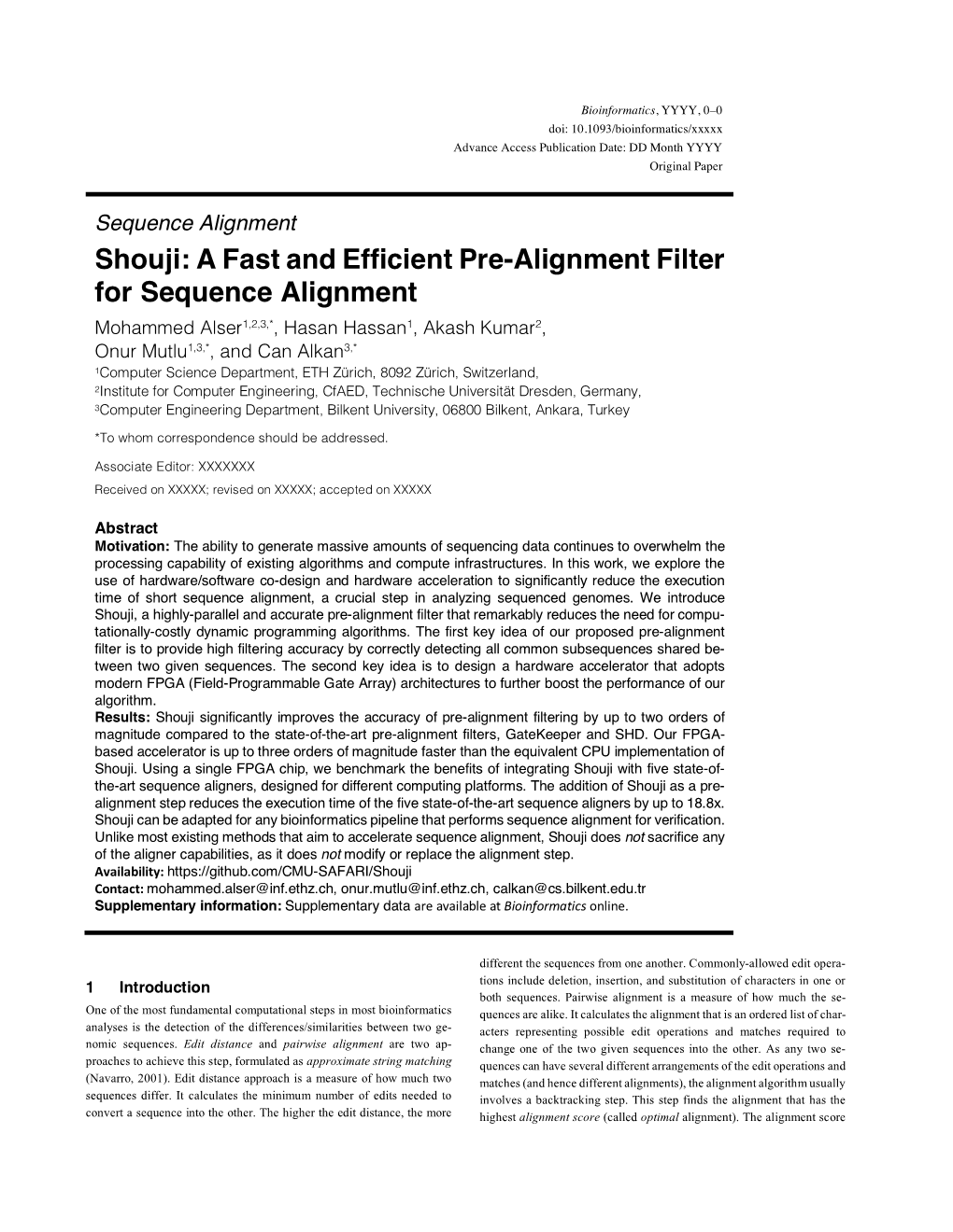 Shouji: a Fast and Efficient Pre-Alignment Filter for Sequence