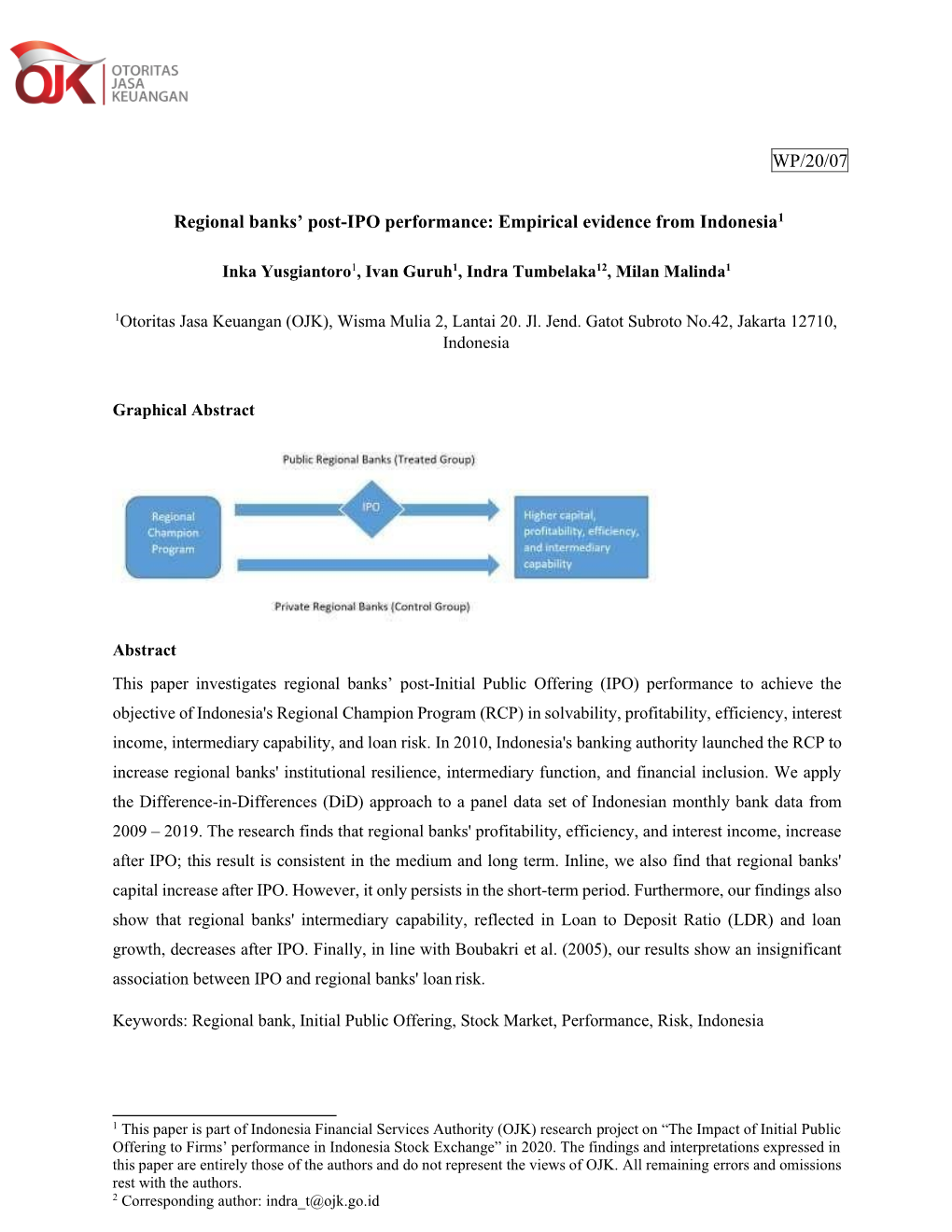 WP/20/07 Regional Banks' Post-IPO Performance