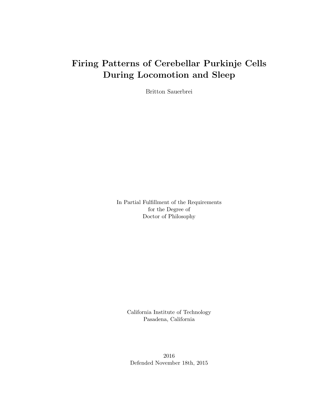 Firing Patterns of Cerebellar Purkinje Cells During Locomotion and Sleep