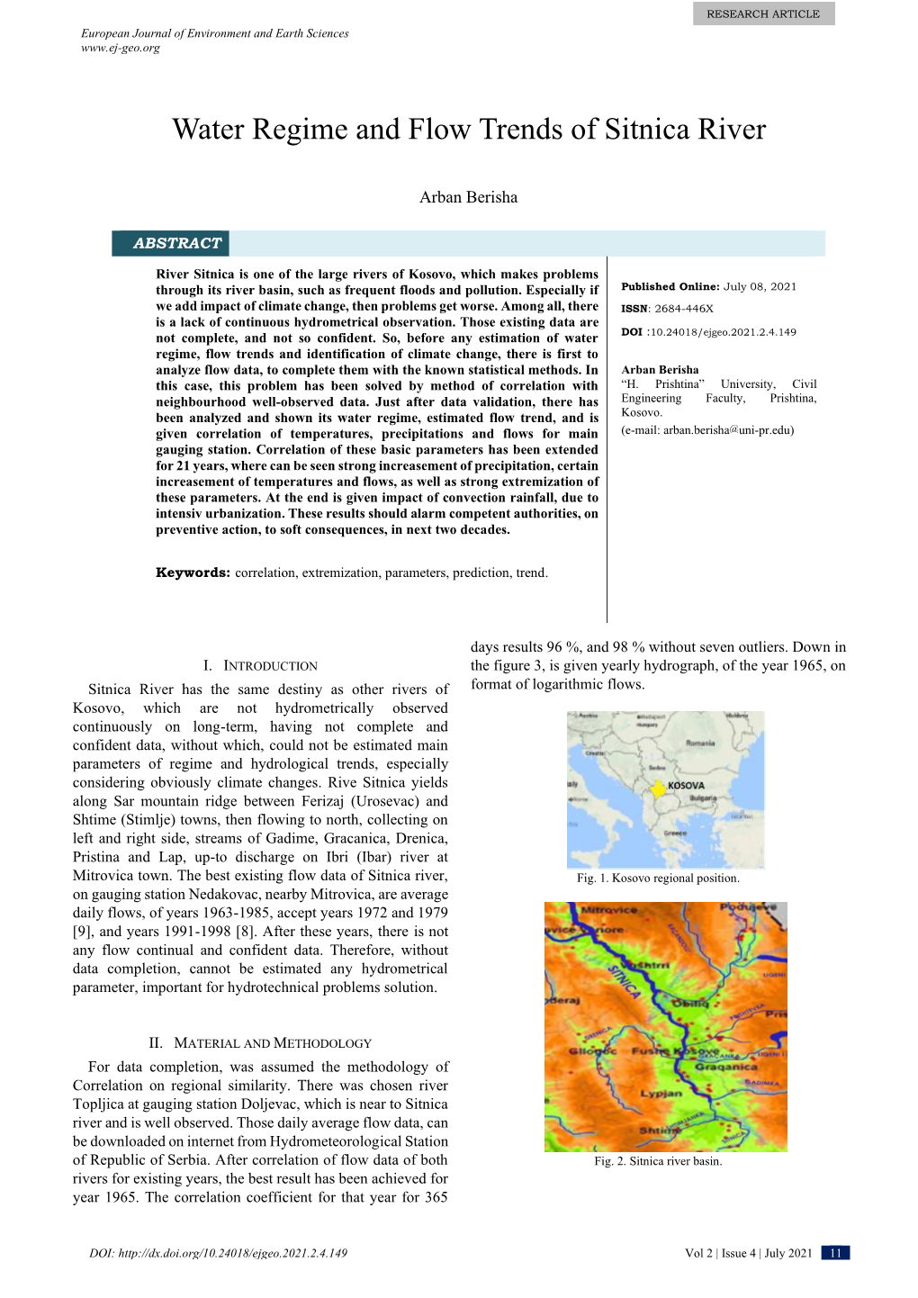 Water Regime and Flow Trends of Sitnica River