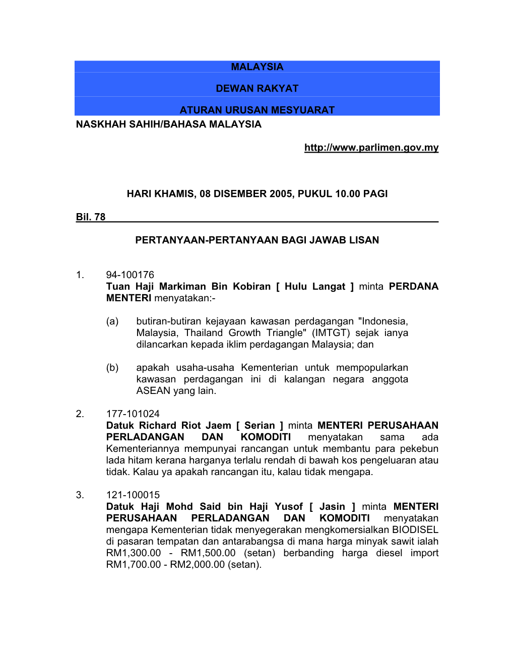 Malaysia Dewan Rakyat Aturan
