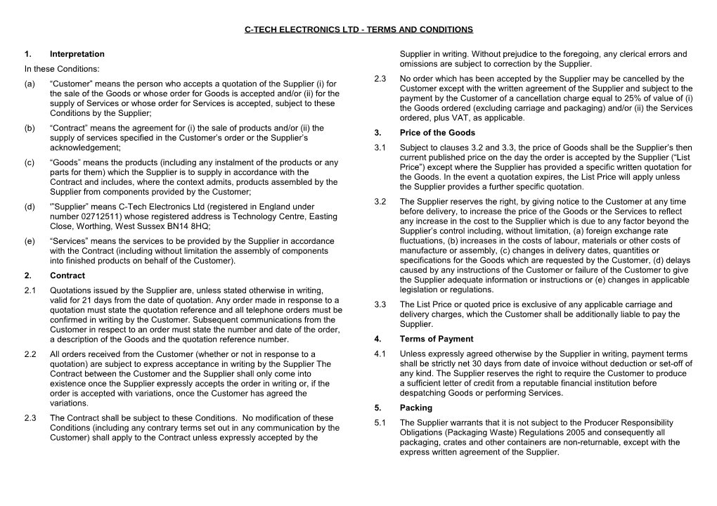 C-Tech Electronics Ltd - Terms and Conditions