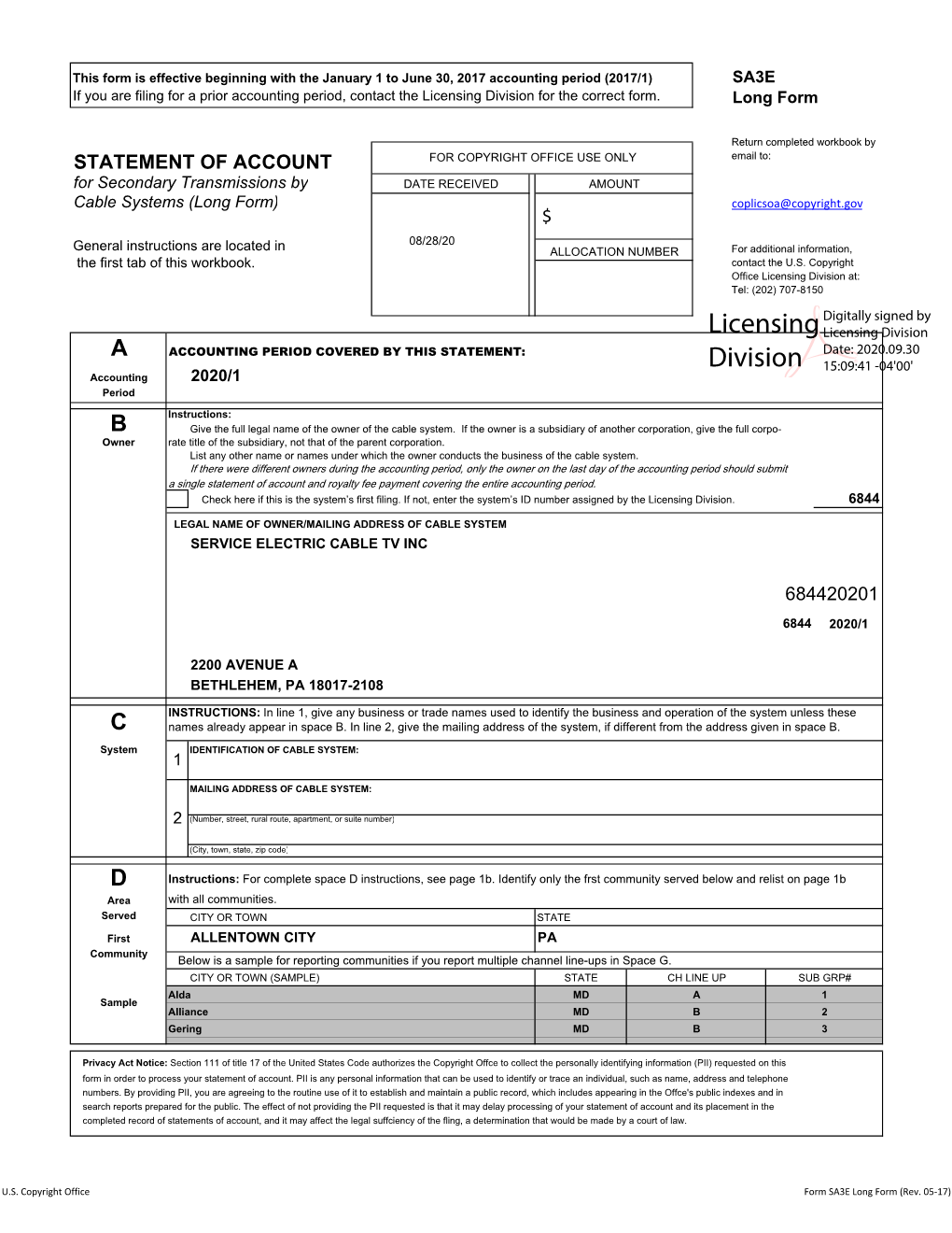 Licensing Division for the Correct Form