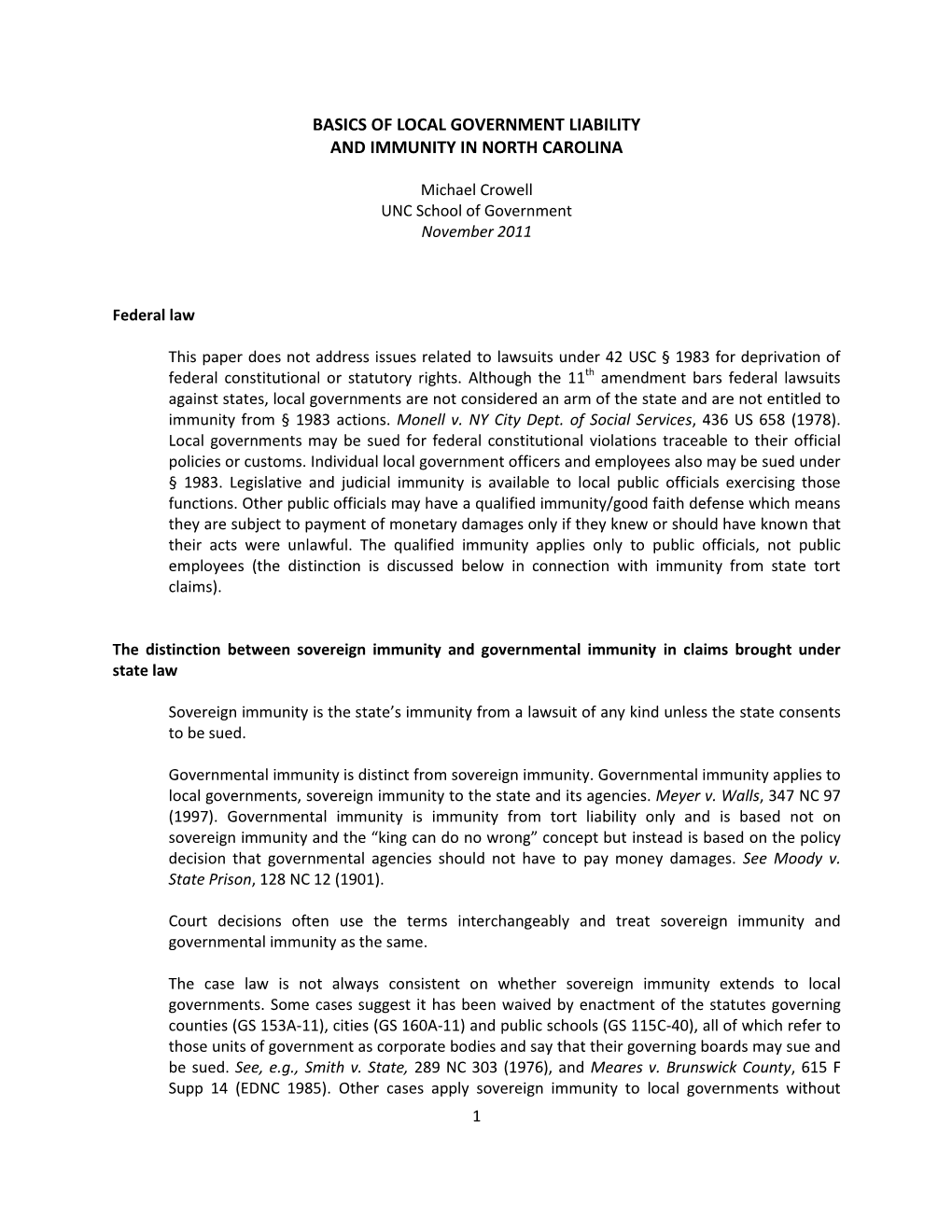 Governmental Immunity in Claims Brought Under State Law