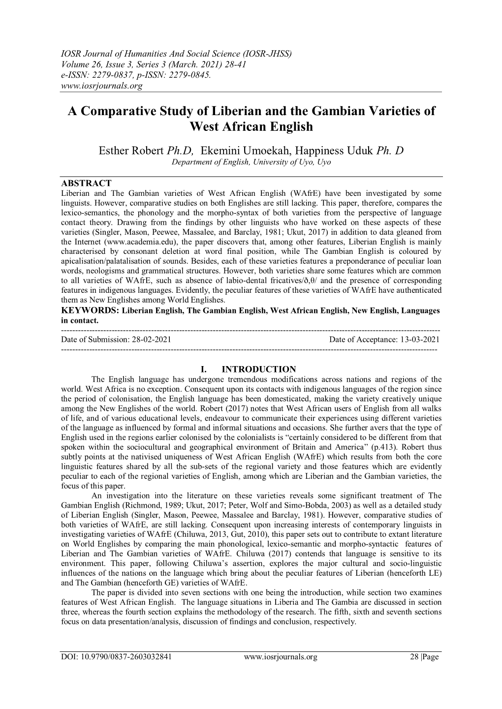 A Comparative Study of Liberian and the Gambian Varieties of West African English
