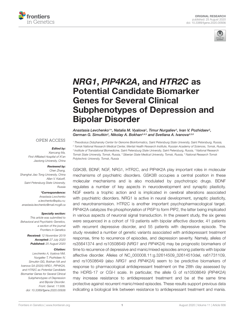 Biomarker Genes for Several Clinical Subphenotypes of Depression and Bipolar Disorder