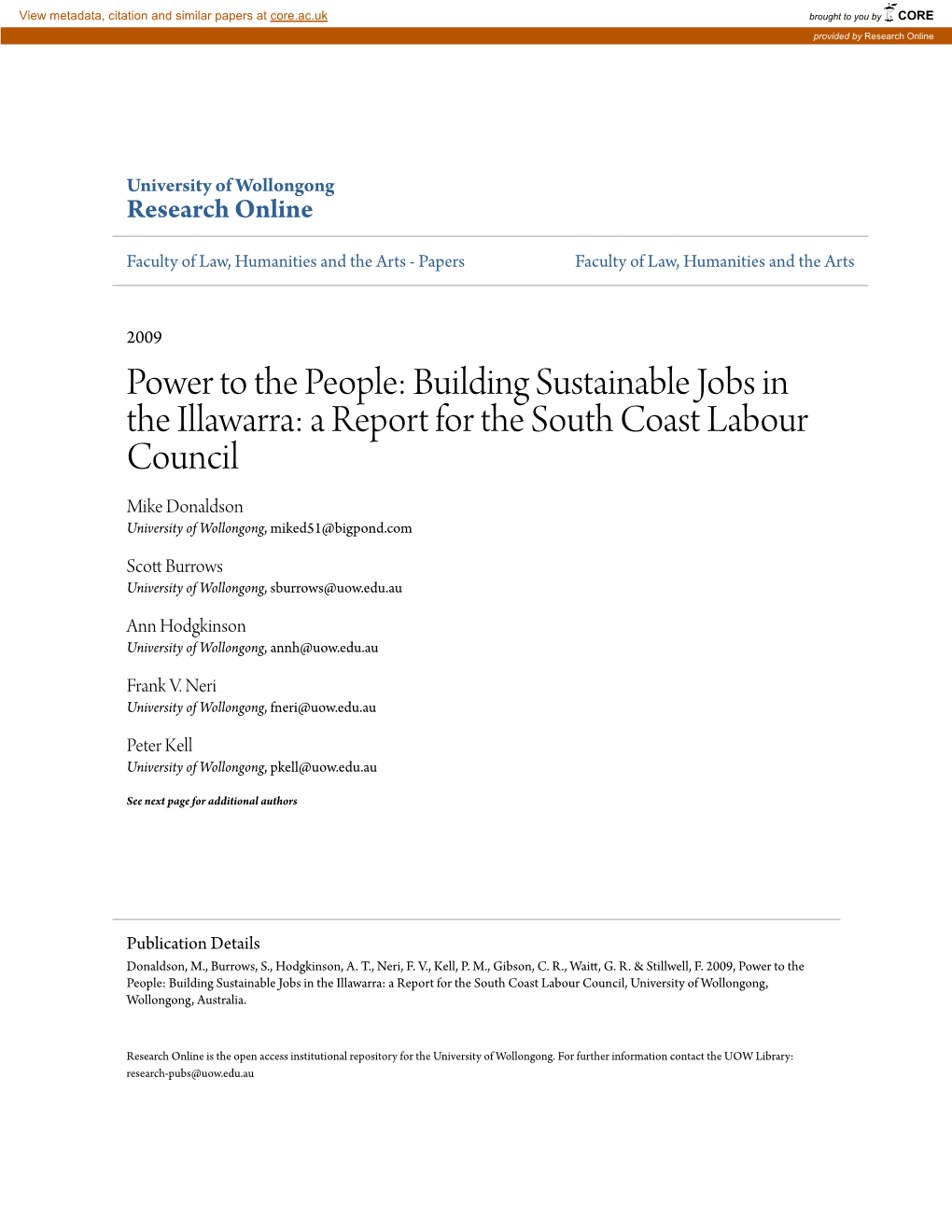 Power to the People: Building Sustainable Jobs in the Illawarra
