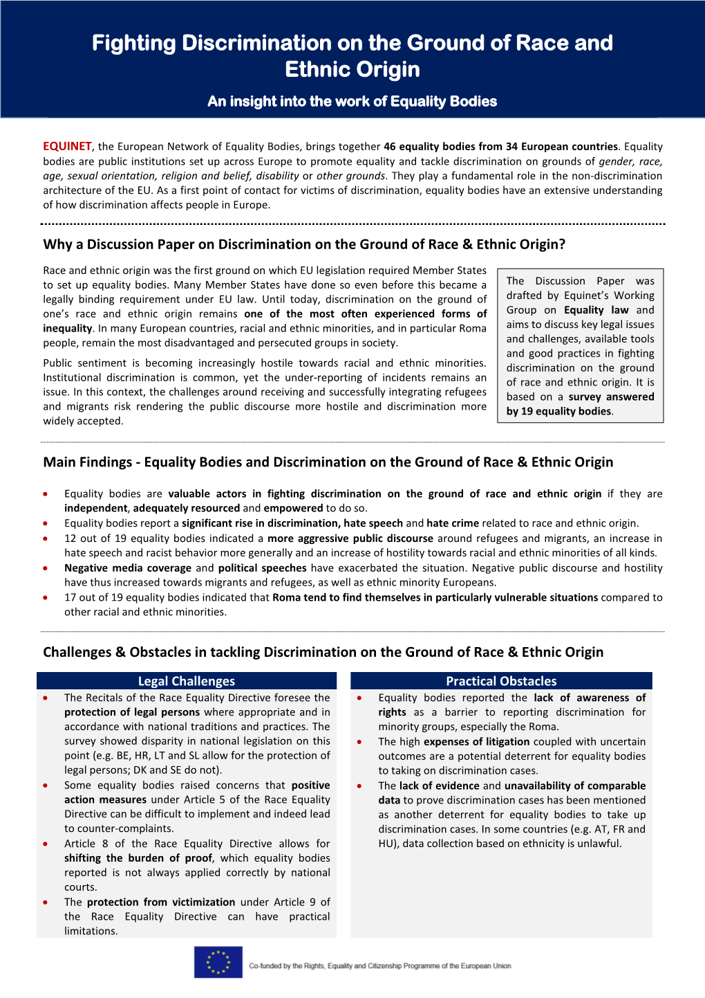 Fighting Discrimination on the Ground of Race and Ethnic Origin an Insight Into the Work of Equality Bodies