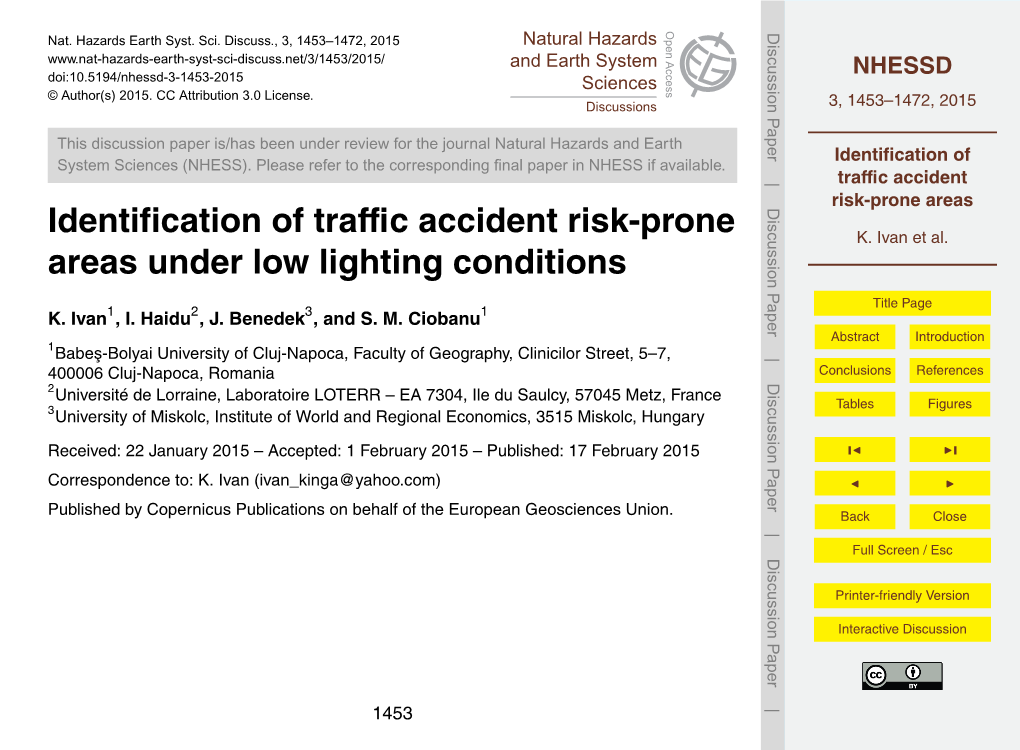 Identification of Traffic Accident Risk-Prone Areas