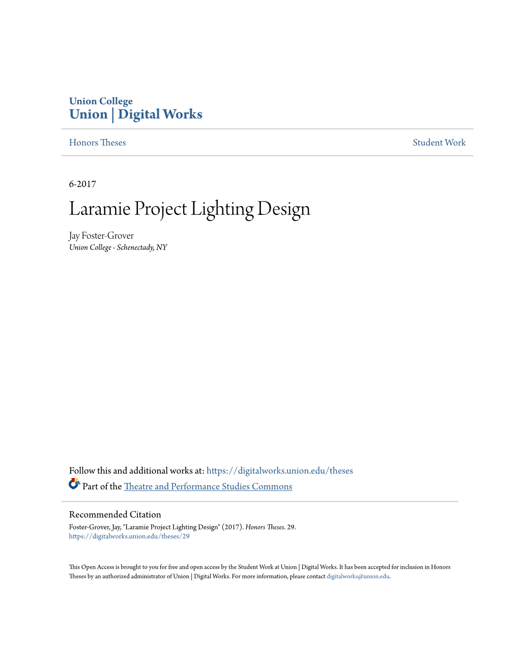 Laramie Project Lighting Design Jay Foster-Grover Union College - Schenectady, NY