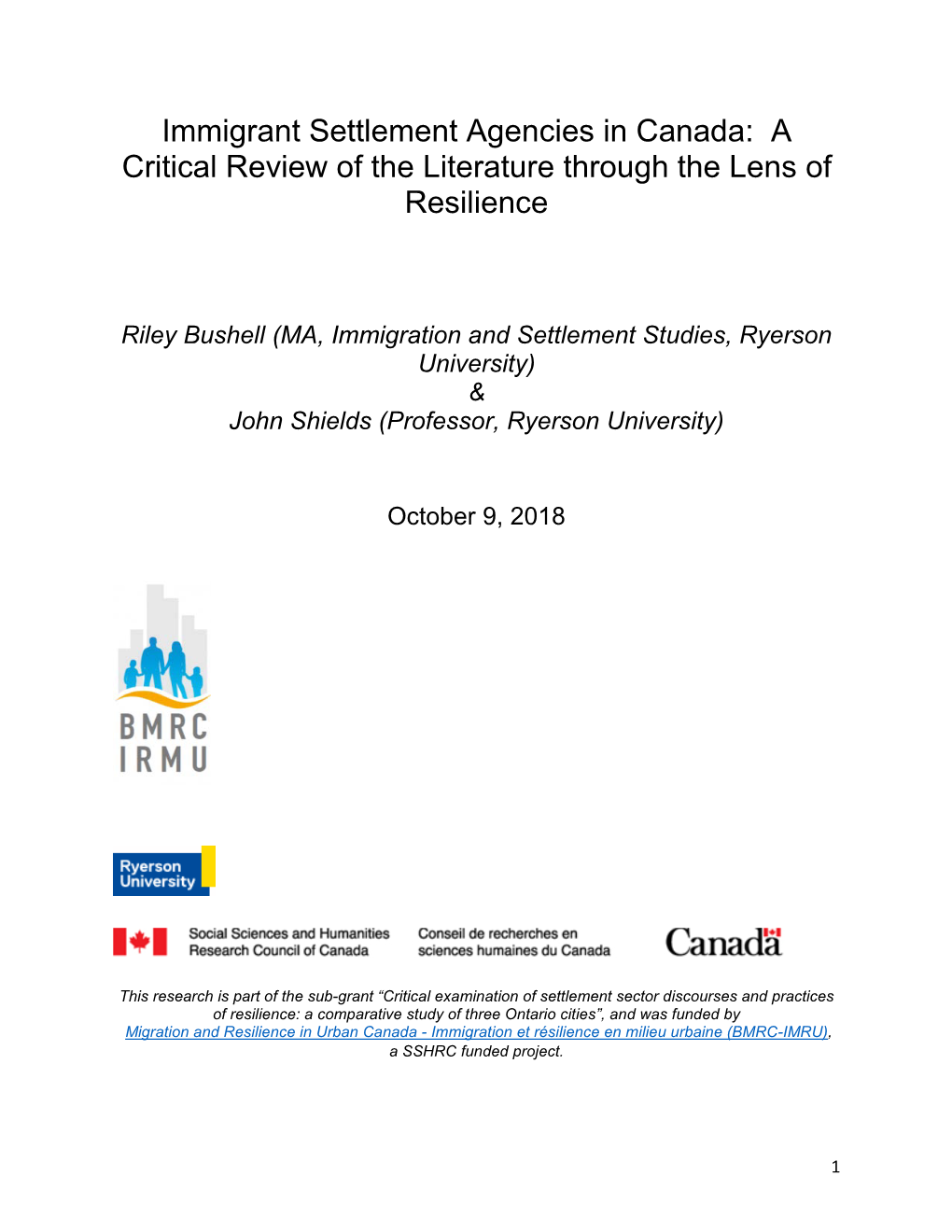 Immigrant Settlement Agencies in Canada: a Critical Review of the Literature Through the Lens of Resilience