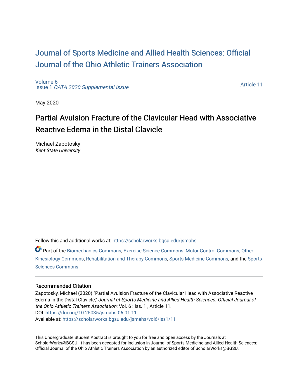 Partial Avulsion Fracture of the Clavicular Head with Associative Reactive Edema in the Distal Clavicle