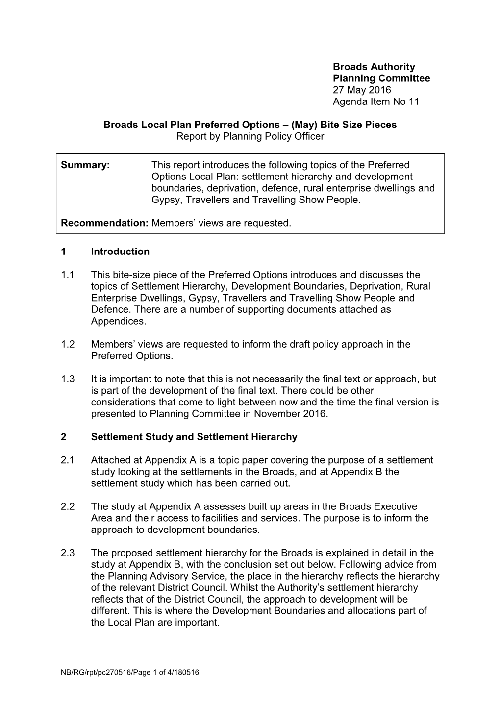 (May) Bite Size Pieces Report by Planning Policy Officer