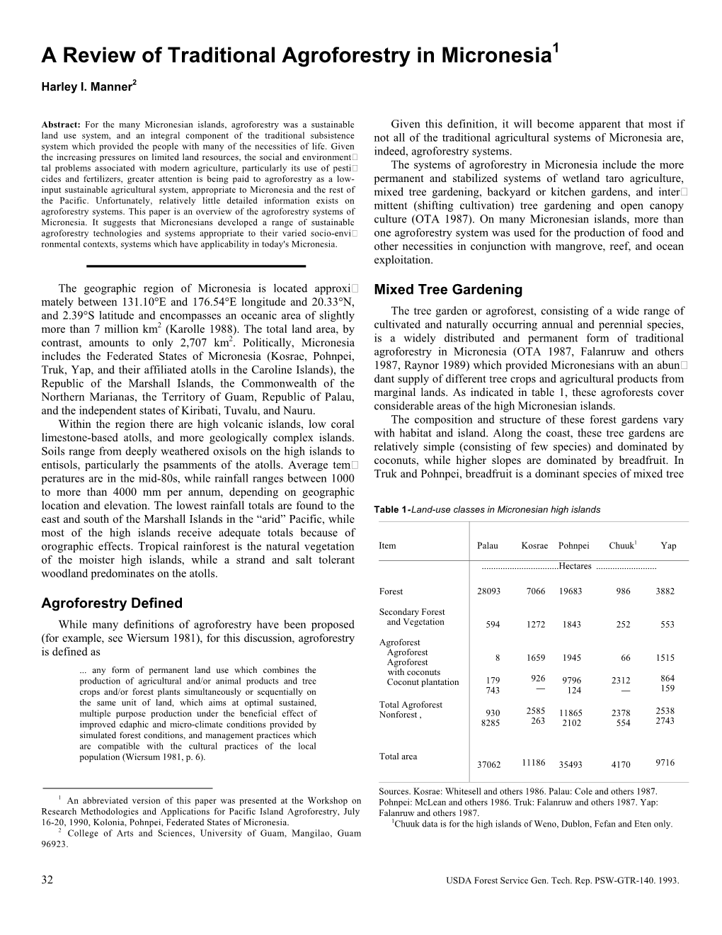 A Review of Traditional Agroforestry in Micronesia1