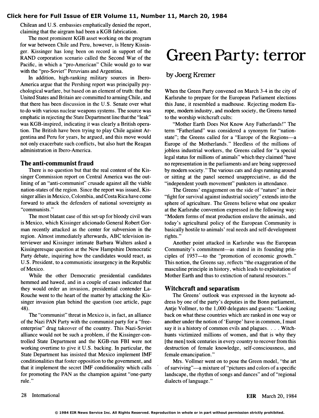 Green Party: Terror and Witchcraft