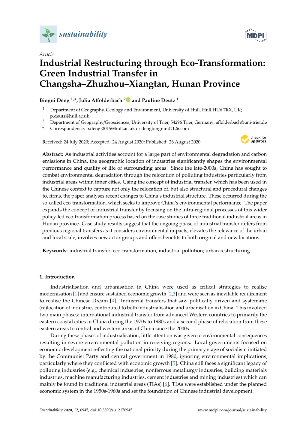 Green Industrial Transfer in Changsha–Zhuzhou–Xiangtan, Hunan Province