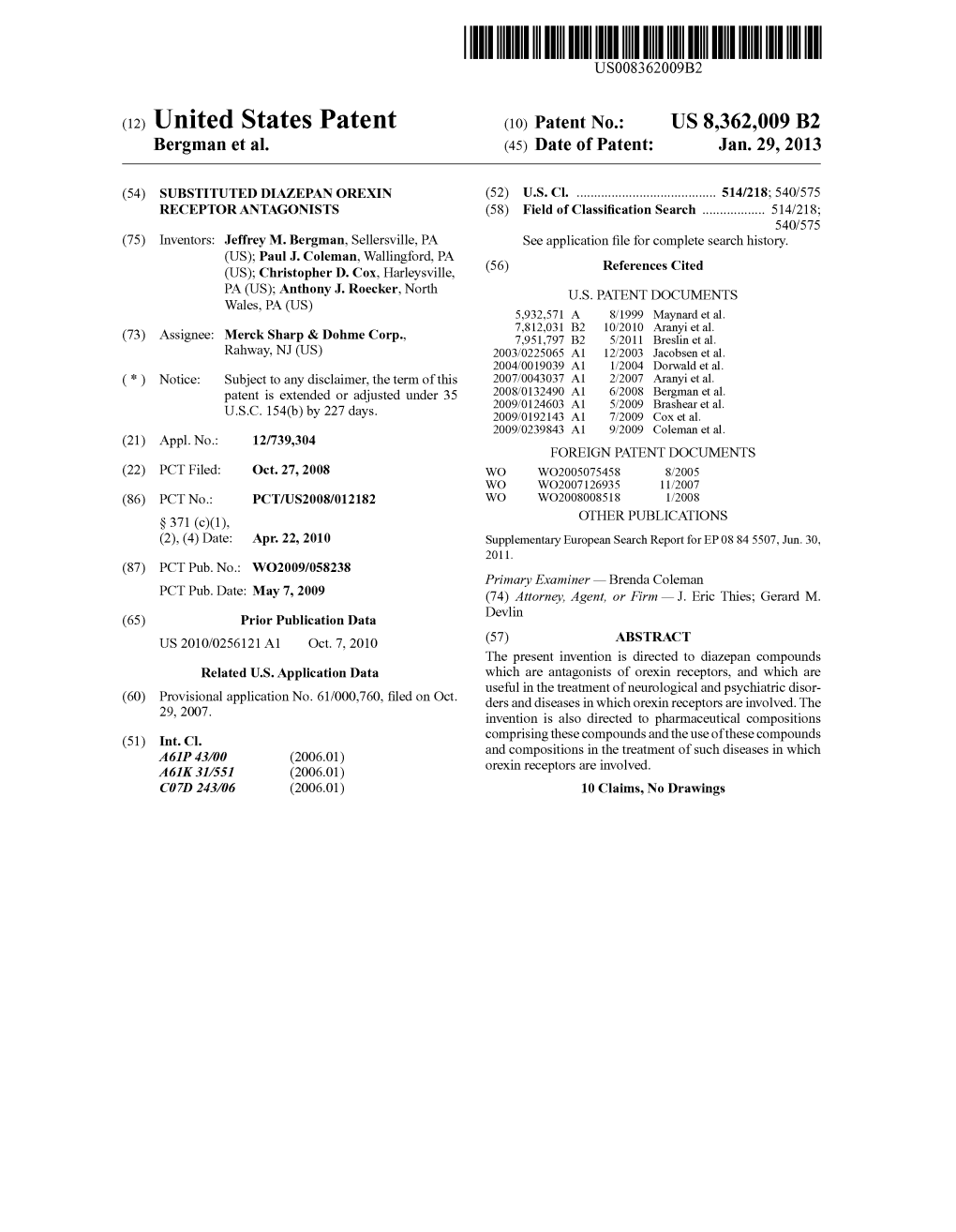 (12) United States Patent (10) Patent No.: US 8,362,009 B2 Bergman Et Al