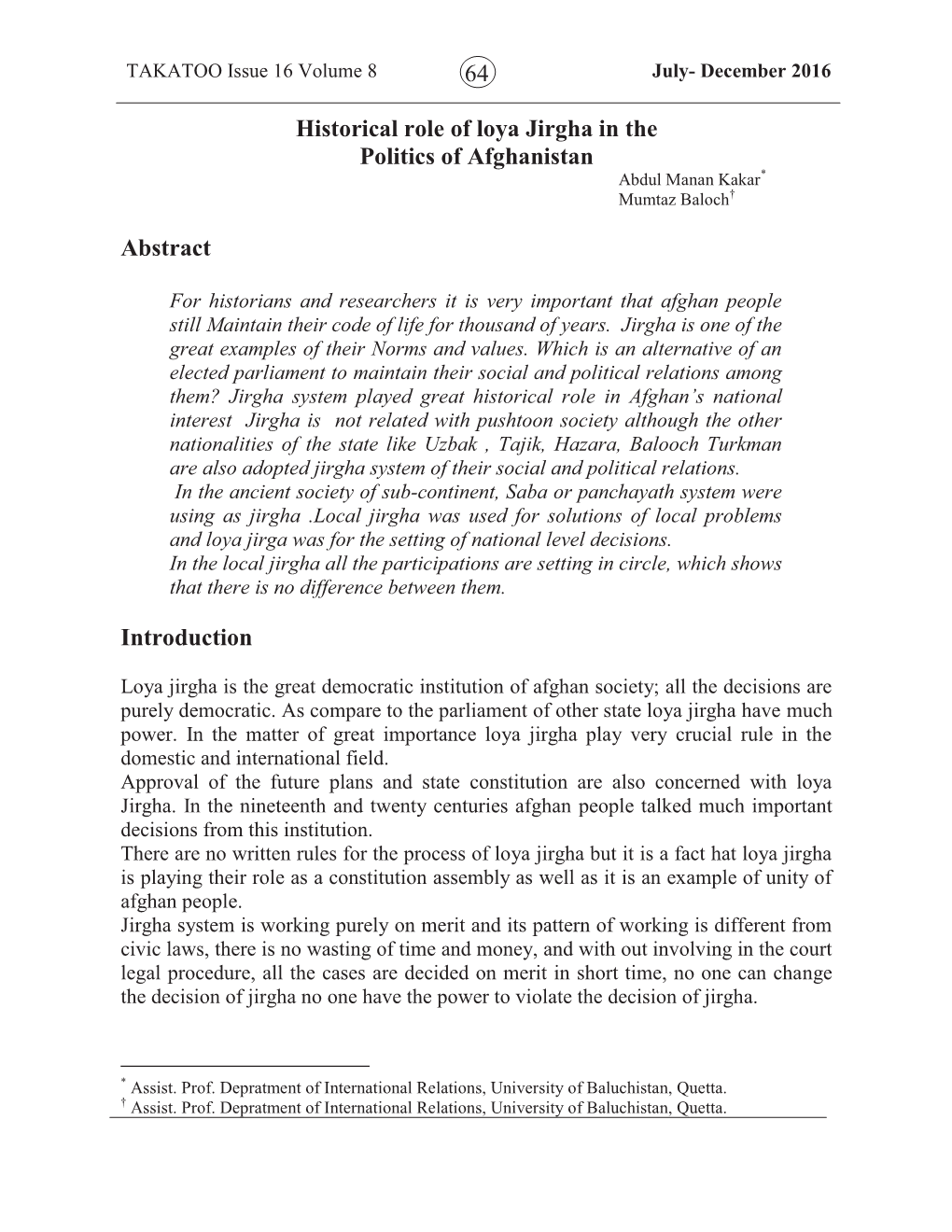 64 Historical Role of Loya Jirgha in the Politics of Afghanistan