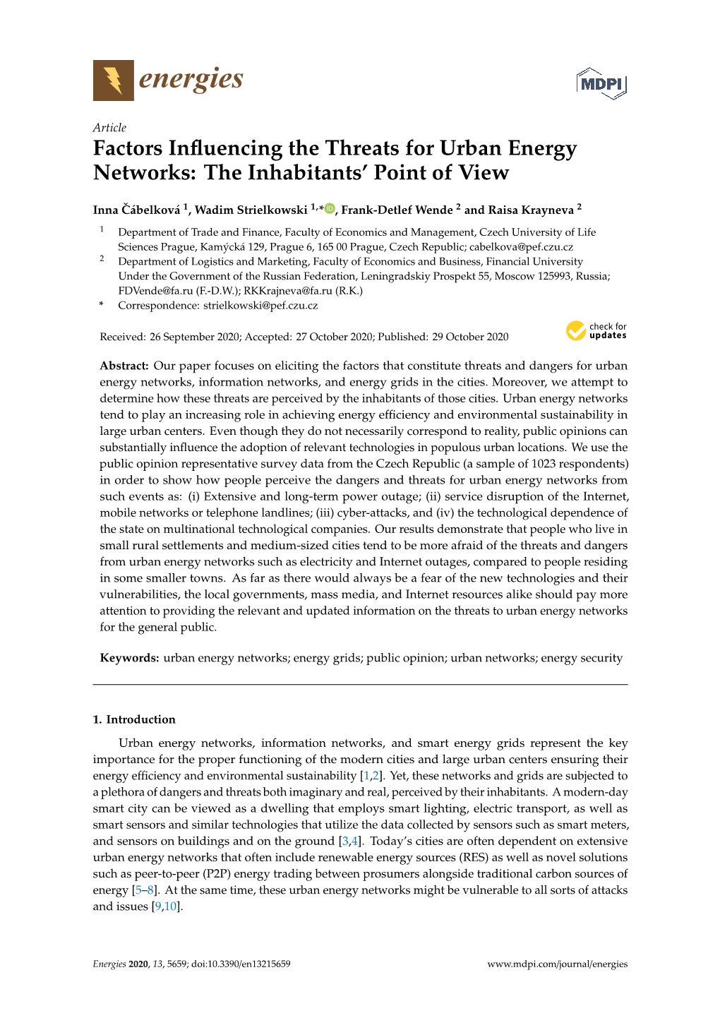 Factors Influencing the Threats for Urban Energy Networks: the Inhabitants' Point of View