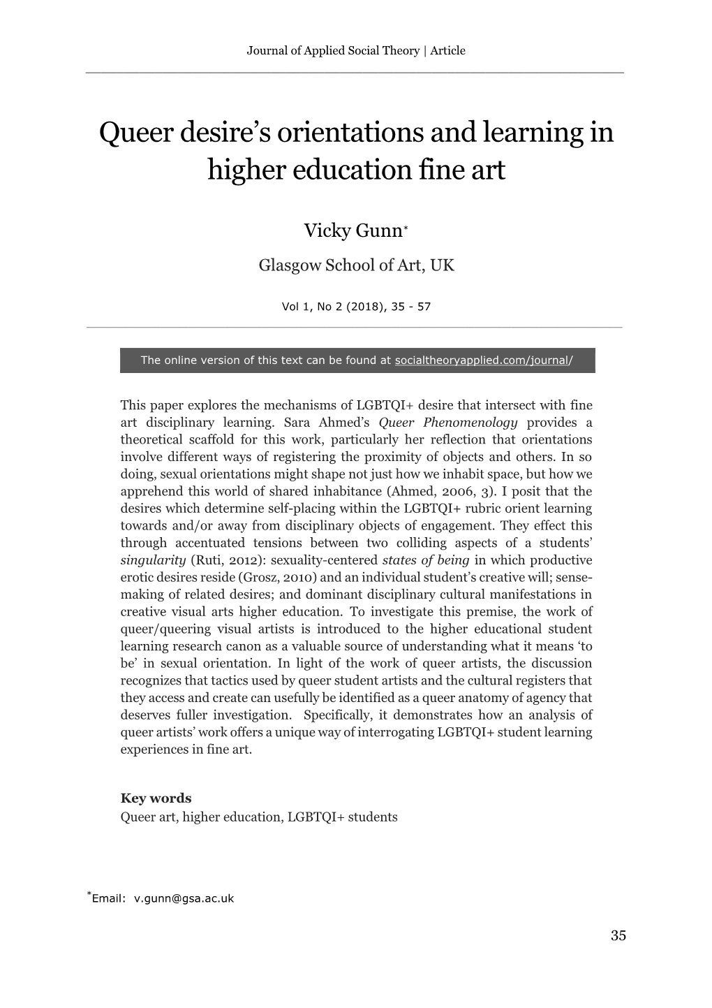 Queer Desire's Orientations and Learning in Higher Education Fine