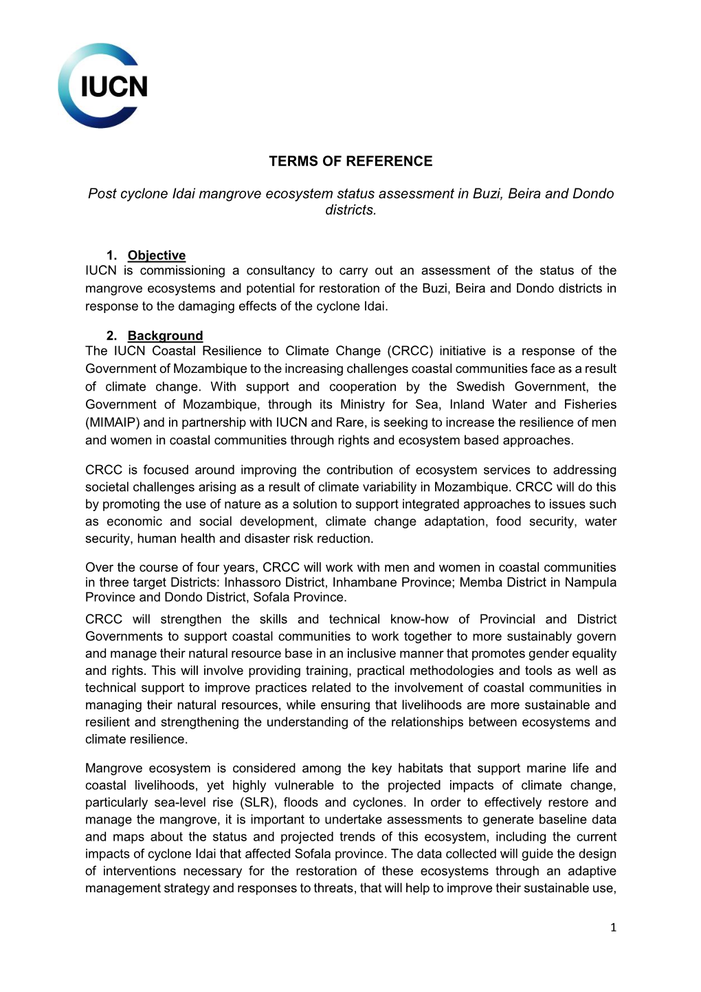 TERMS of REFERENCE Post Cyclone Idai Mangrove Ecosystem