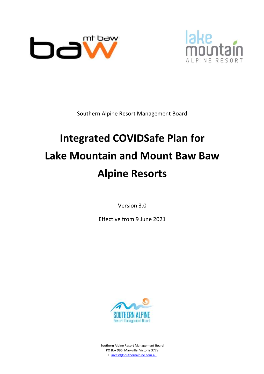 Integrated Covidsafe Plan for Lake Mountain and Mount Baw Baw Alpine Resorts