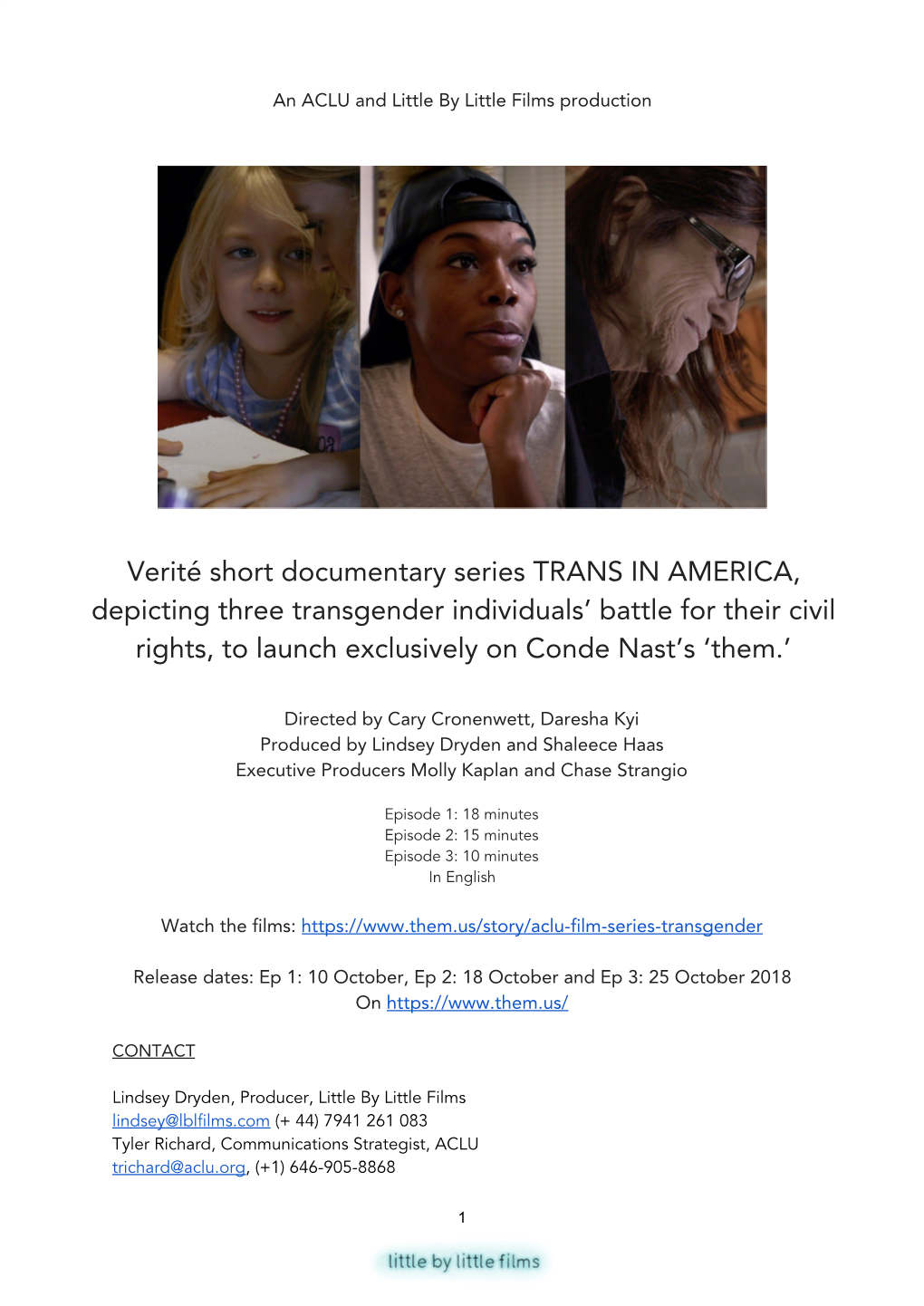 Verité Short Documentary Series TRANS in AMERICA, Depicting