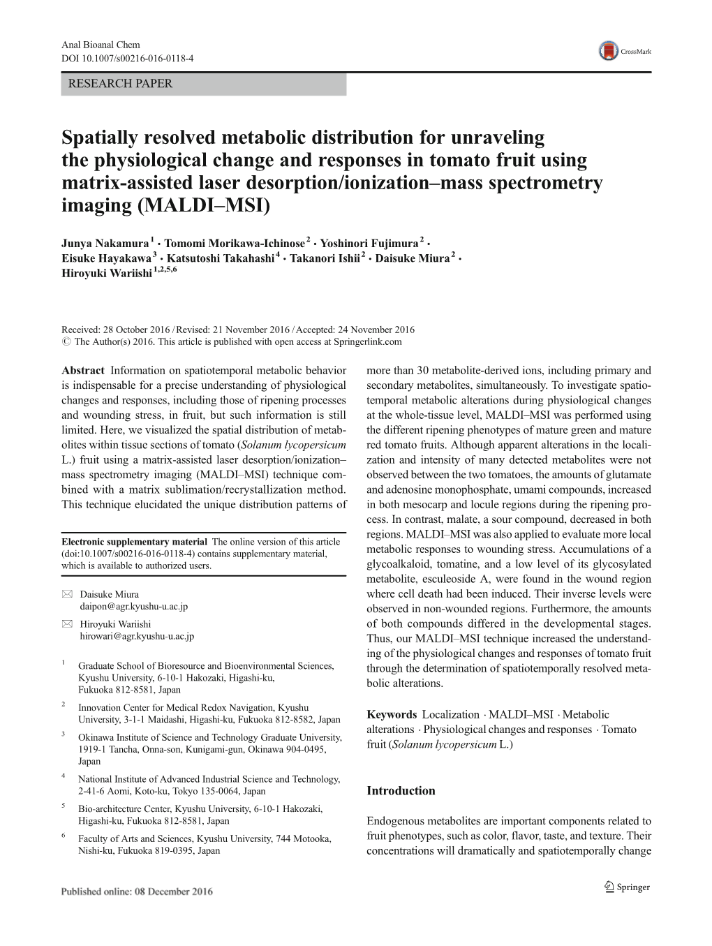 Spatially Resolved Metabolic Distribution for Unraveling The