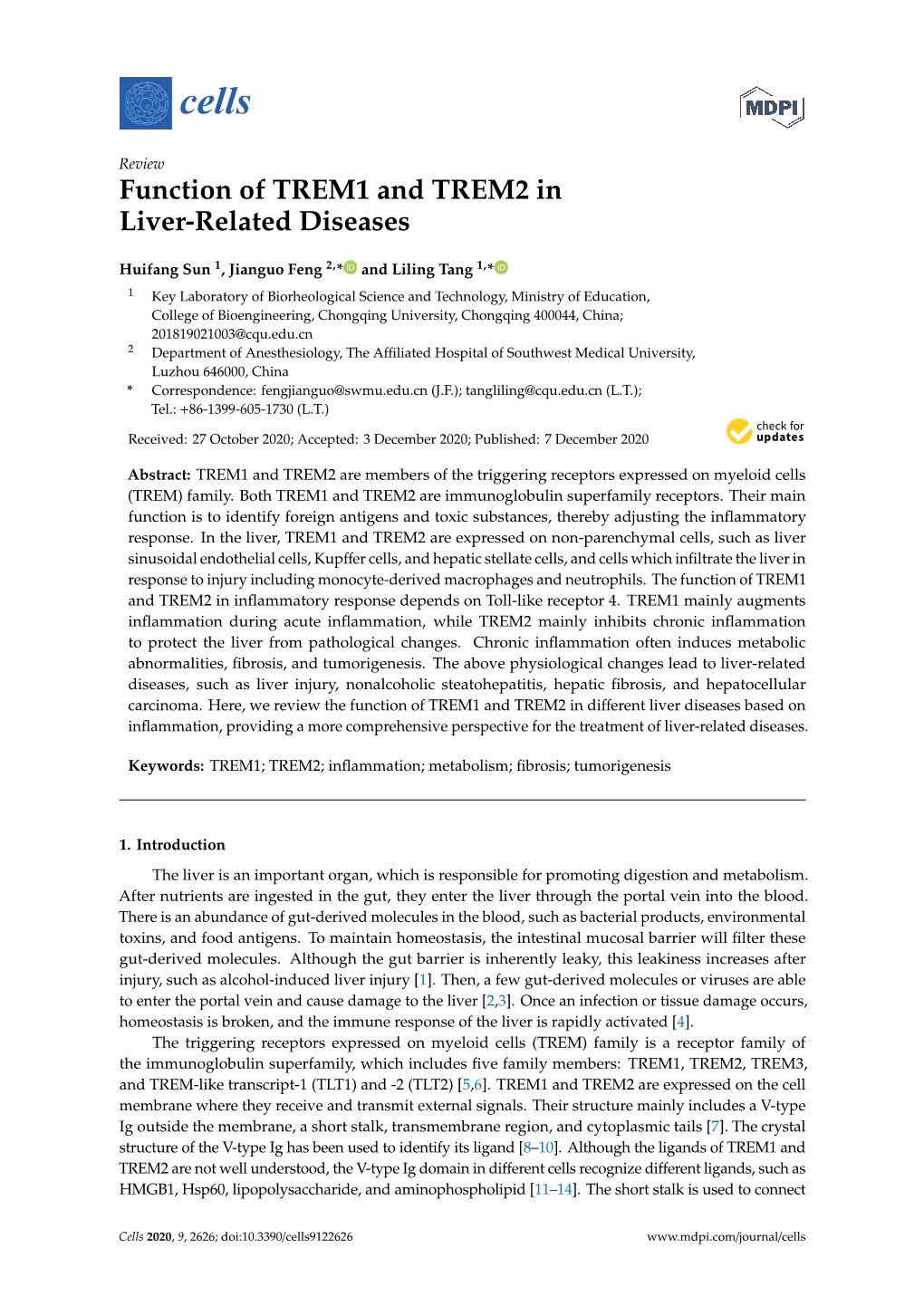 Function of TREM1 and TREM2 in Liver-Related Diseases