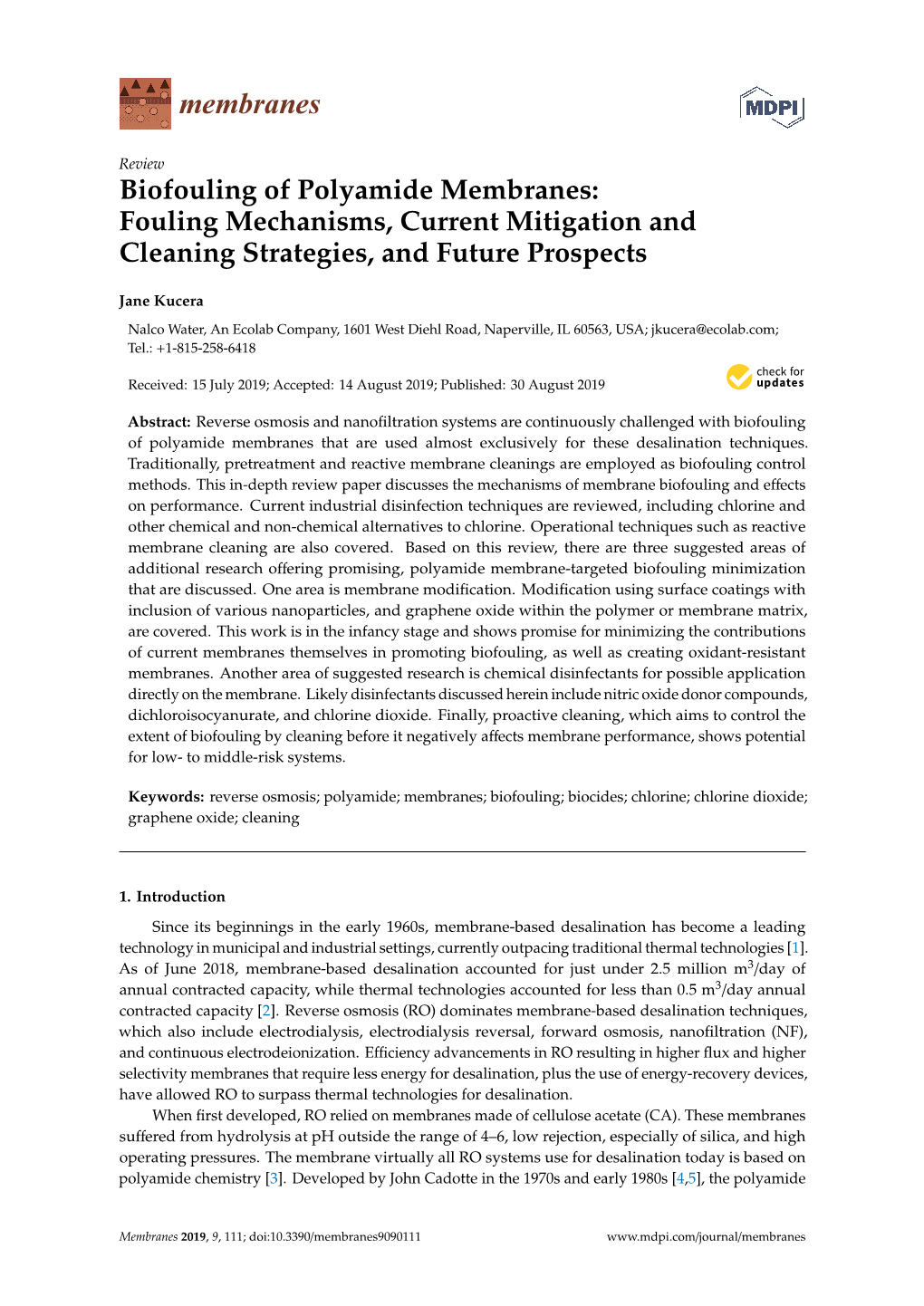 Biofouling of Polyamide Membranes: Fouling Mechanisms, Current Mitigation and Cleaning Strategies, and Future Prospects