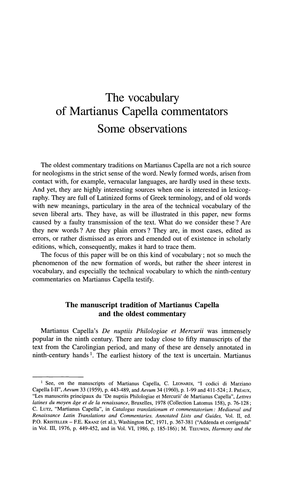 The Vocabulary of Martianus Capella Commentators Some Observations