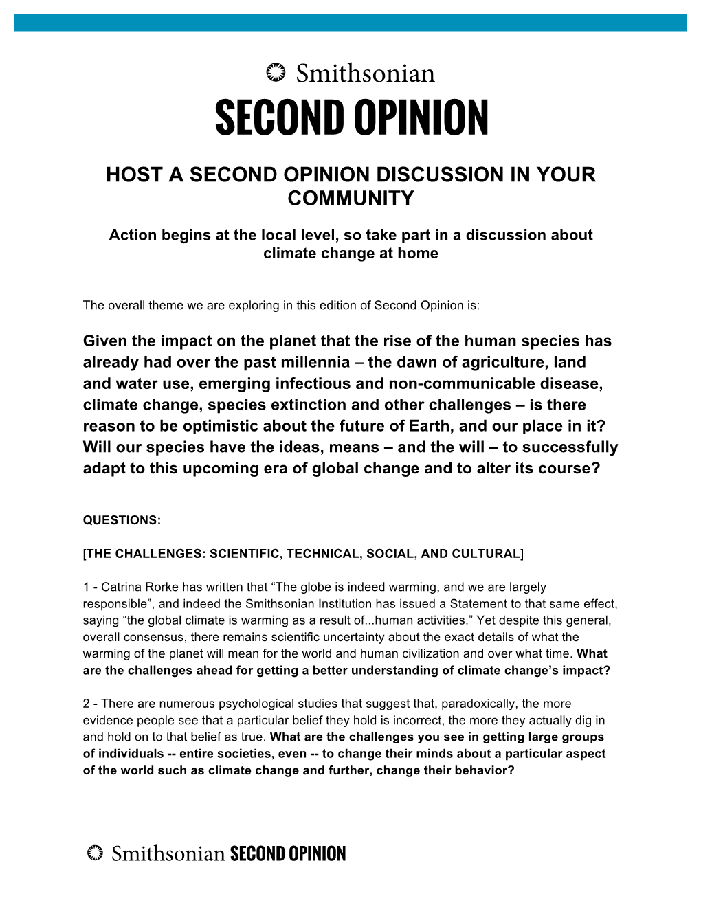 Second Opinion Host a Second Opinion Discussion in Your Community