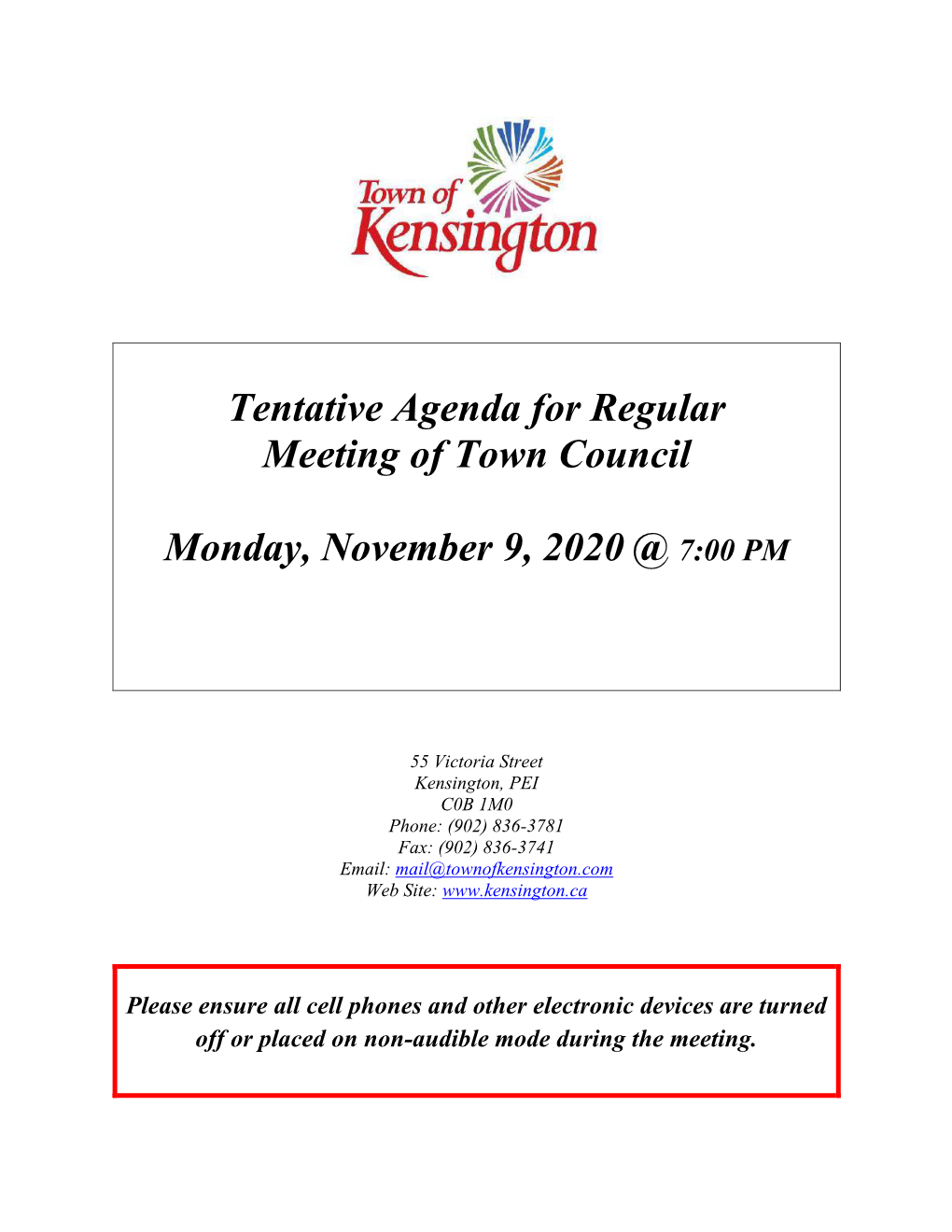 November 9, 2020 Tentative Agenda Package