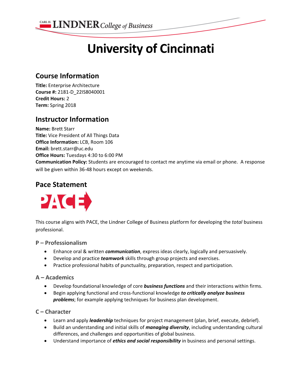 University of Cincinnati Course Information