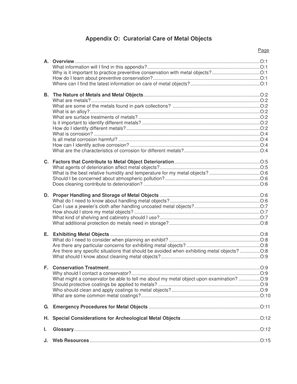 Appendix O: Curatorial Care of Metal Objects