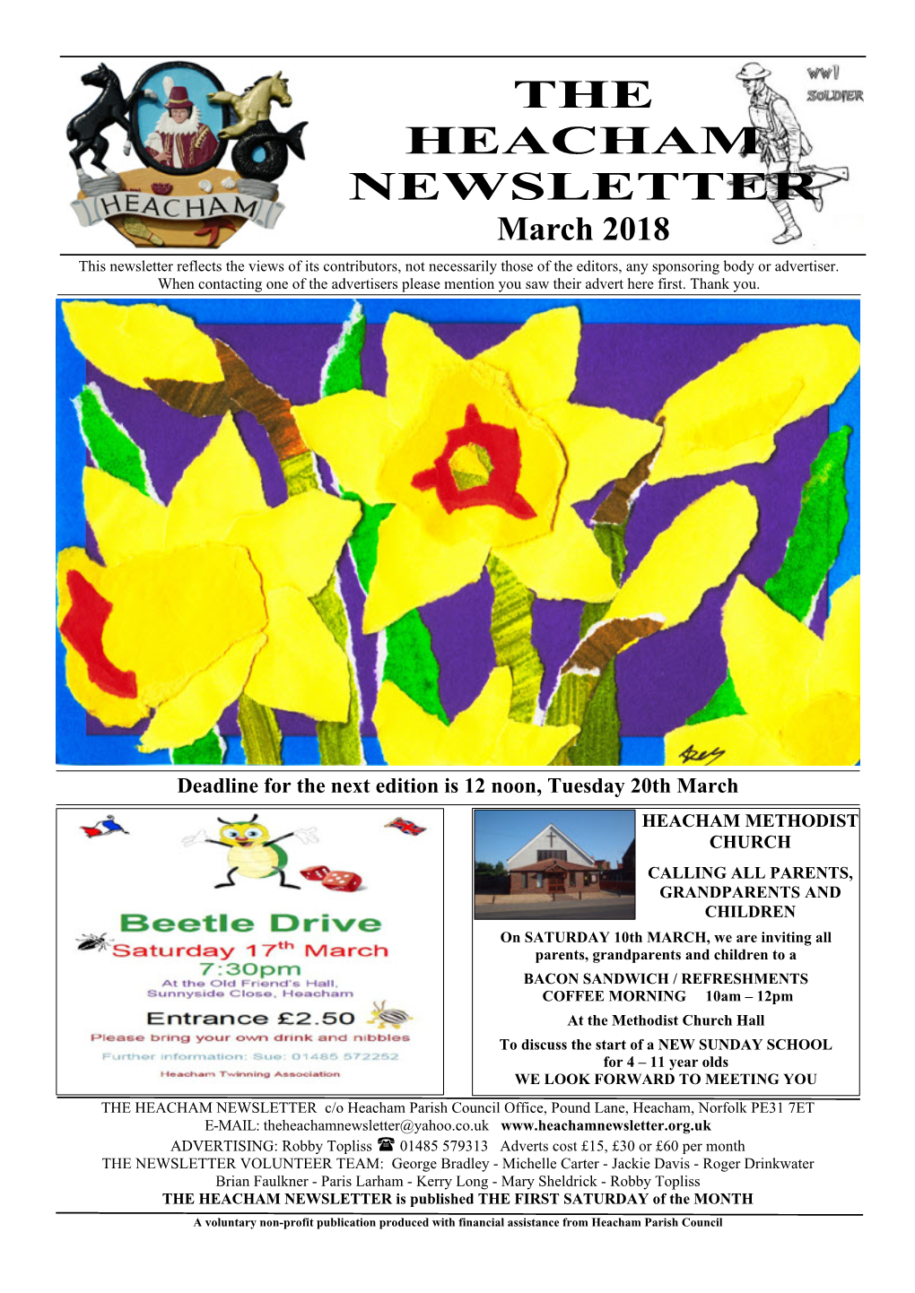 THE HEACHAM NEWSLETTER March 2018 This Newsletter Reflects the Views of Its Contributors, Not Necessarily Those of the Editors, Any Sponsoring Body Or Advertiser