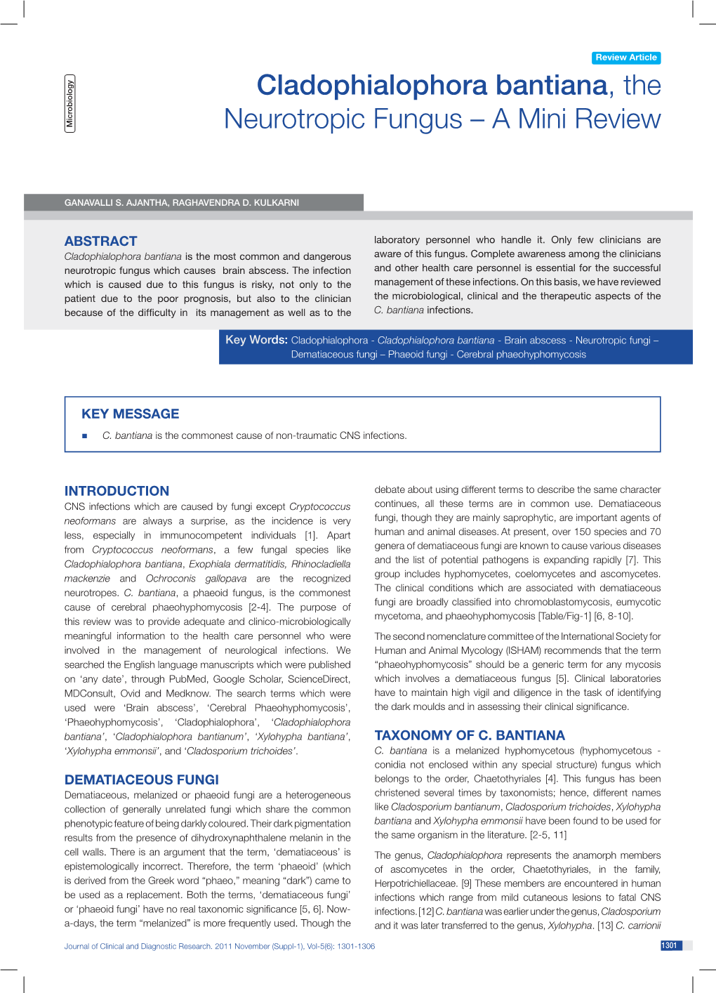 Cladophialophora Bantiana, the Neurotropic Fungus – a Mini Review