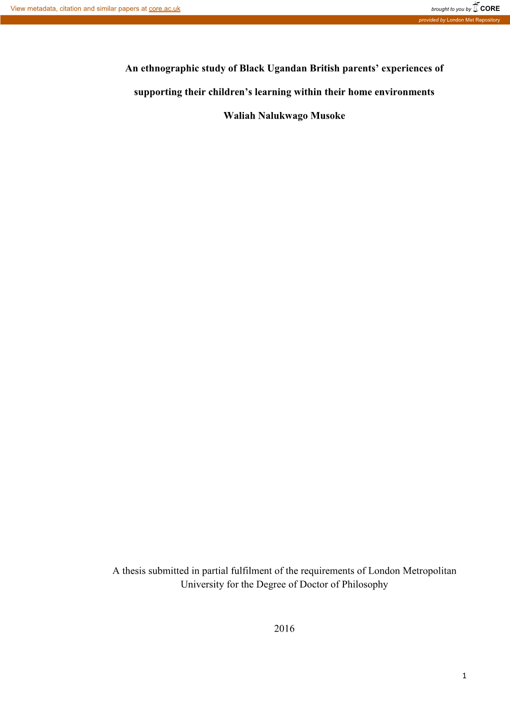 An Ethnographic Study of Black Ugandan British Parents’ Experiences Of