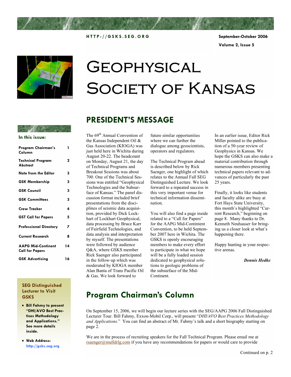 September-October 2006 Volume 2, Issue 5 Geophysical Society of Kansas