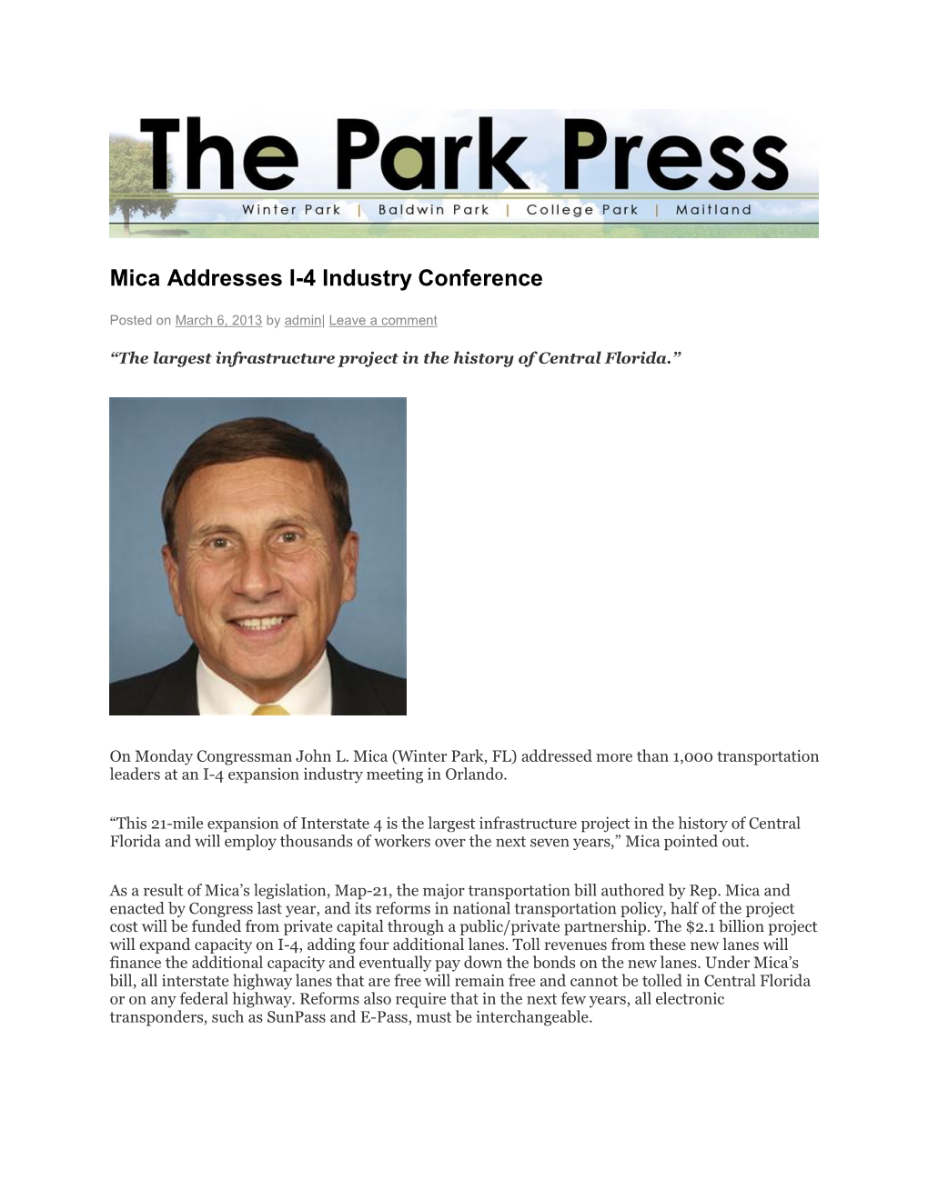 Mica Addresses I-4 Industry Conference