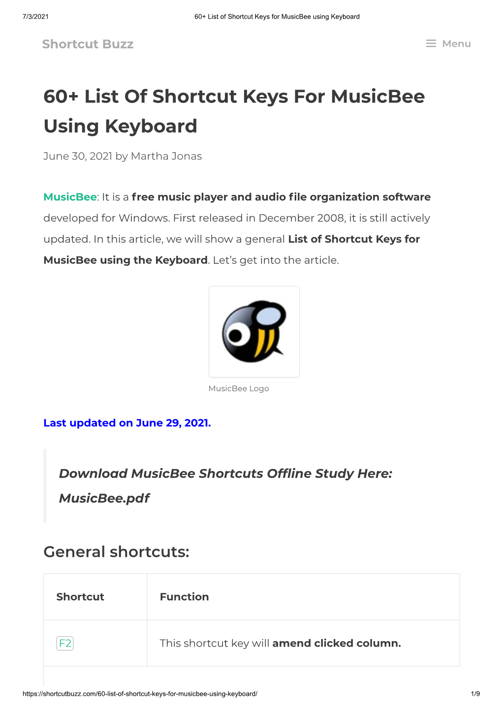 60+ List of Shortcut Keys for Musicbee Using Keyboard