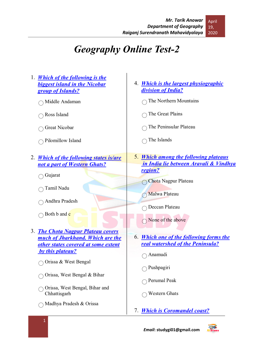 Geography Online Test-2