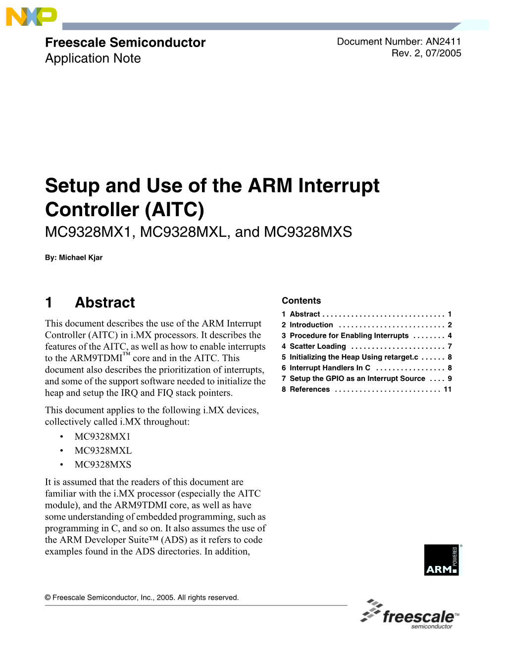 Setup and Use of the ARM Interrupt Controller (AITC) MC9328MX1, MC9328MXL, and MC9328MXS