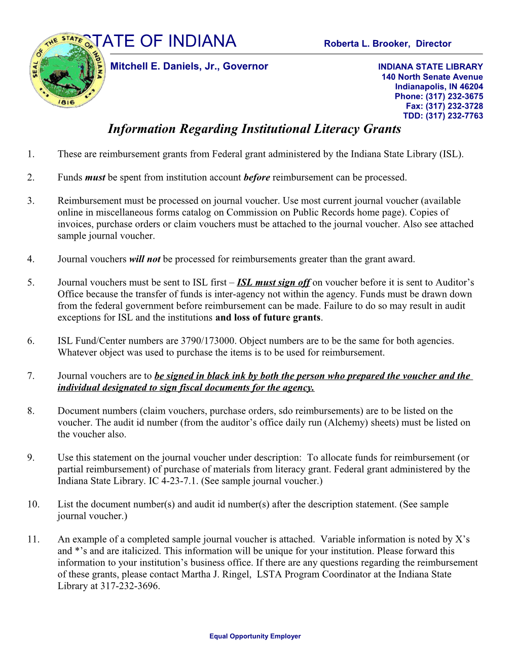 Information Regarding Institutional Literacy Grants