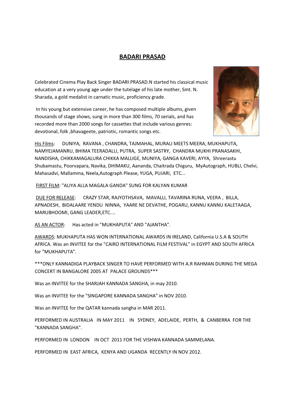 Badari Prasad Profile