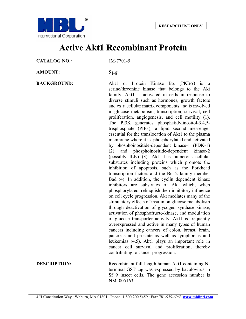 Active Akt1 Recombinant Protein