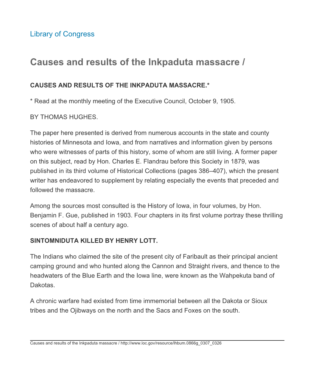 Causes and Results of the Inkpaduta Massacre