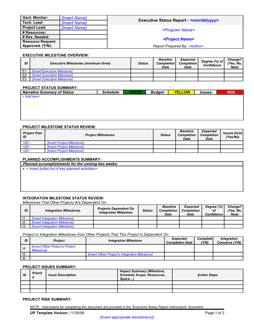 Executive Status Report Template